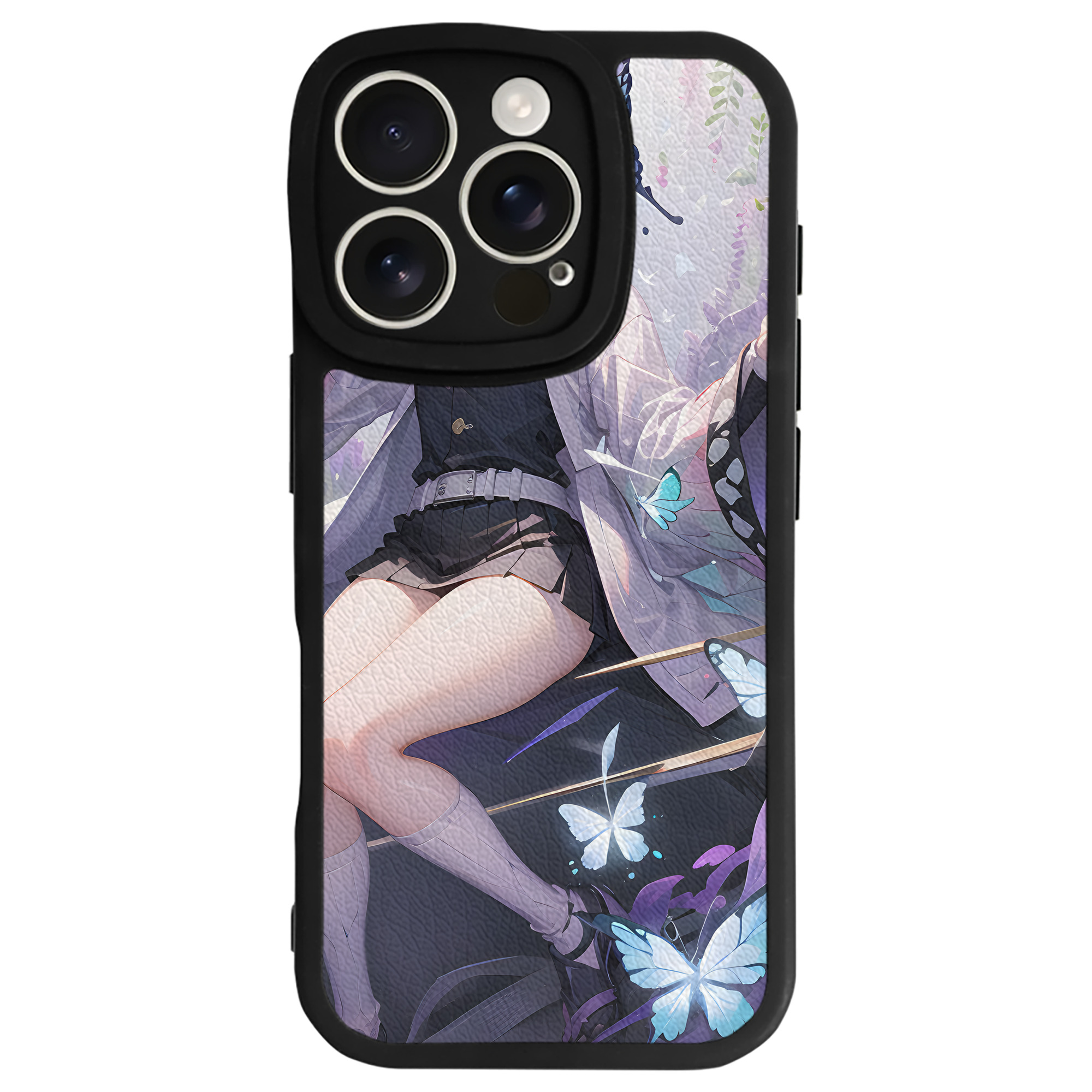 （画像用） 鬼滅の刃（きめつのやいば）蟲柱-胡蝶 しのぶ／こちょう しのぶ Kochou Shinobu 【iPhone 16シリーズ対応】シリコンスマホケース（レザー調） 材質：シリコン